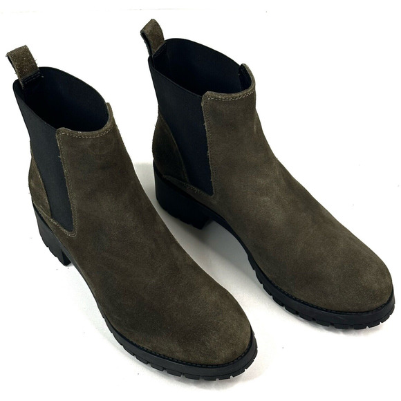 Joie Women's Chelsea Ankle Boots Army Green Suede Pull On Size 9.5 Lug Sole - Picture 1 of 11